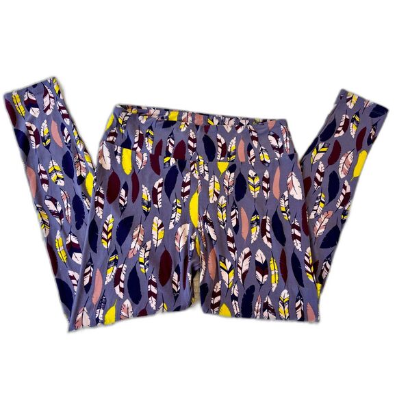 LuLaRoe Leggings‎ Tall & Curvy Multicolor Feathers Purple Butter Soft NWOT - Picture 3 of 6